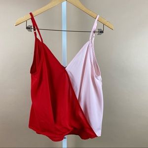Shein Color Split Tank Top Large red pink